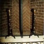 Fireplace screen, andirons, and fender